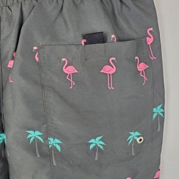 NWT 360 Surf Men's Beach Shorts Black w/ Flamingo and Palm Tree Recycled Poly - Picture 6 of 9